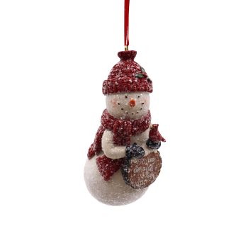 ORN SNOWMAN RED/SCARF 2"X4" RED/WHITE POLY RESIN