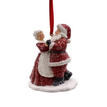 ORN MR. & MRS. SANTA DANCING 3"X3" RED/WHITE POLY RESIN
