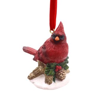 ORN CARDINAL ON BASE2.5"X3" RED POLY RESIN