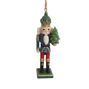 ORN NUTCRACKER W/TREE 2"X5" BLUE/MULTI POLY RESIN