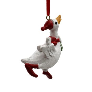 ORN CHRISTMAS GOOSE 3"X3.5" WHITE POLY RESIN