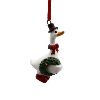 ORN CHRISTMAS GOOSE 2"X3" WHITE POLY RESIN