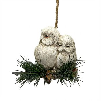 ORN OWL ON BRANCH 3"X3" WHITE POLY RESIN