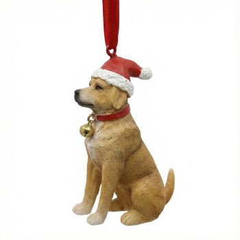 ORN DOG W/SANTA HAT2.5"X4" BROWN/RED POLY RESIN