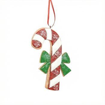 ORNAMENT CANDY CANE 2.5"X4.5" BROWN/RED/WHITE/GREEN