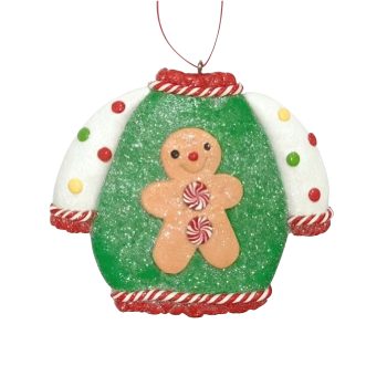 ORNAMENT CHRISTMAS SWEATER 3.5"X3" GREEN/WHITE/BROWN/RED/BLACK
