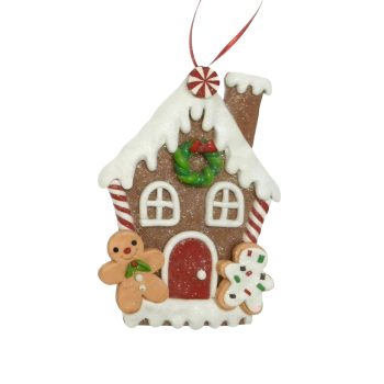 ORNAMENT FLAT GINGERBREAD HOUSE 3.5"X5.5" BROWN/WHITE/RED/GREEN/PURPLE