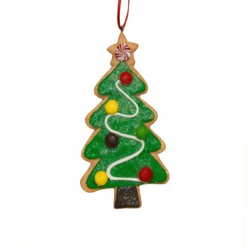 ORNAMENT TREE 2.5"X4.5" BROWN/GREEN/RED/YELLO W/WHITE