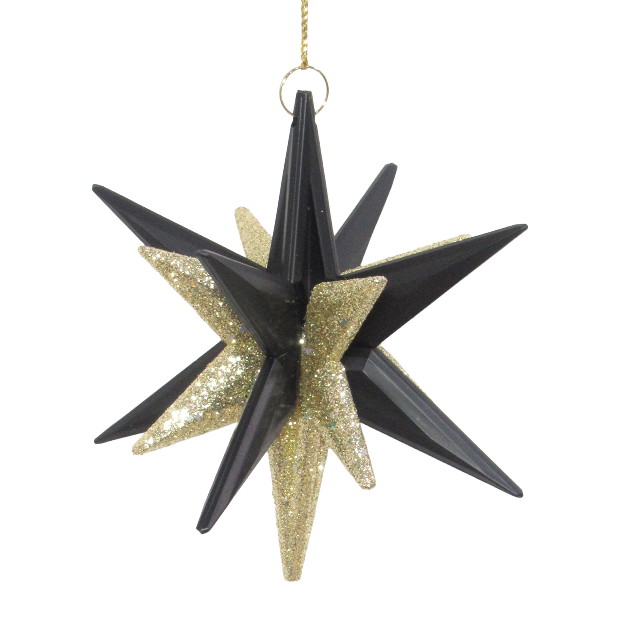 ORN STARBURST MATTE BLACK/LIGHT GOLD GLITTER 3.8"