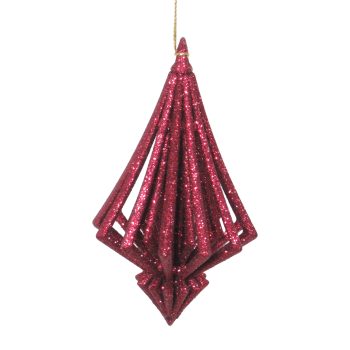 ORN DIAMOND DROP 4.9" BURGUNDY GLITTER