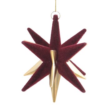 ORN STARBURST 3.8" BURGUNDY FLOCKED/MATTE GOLD