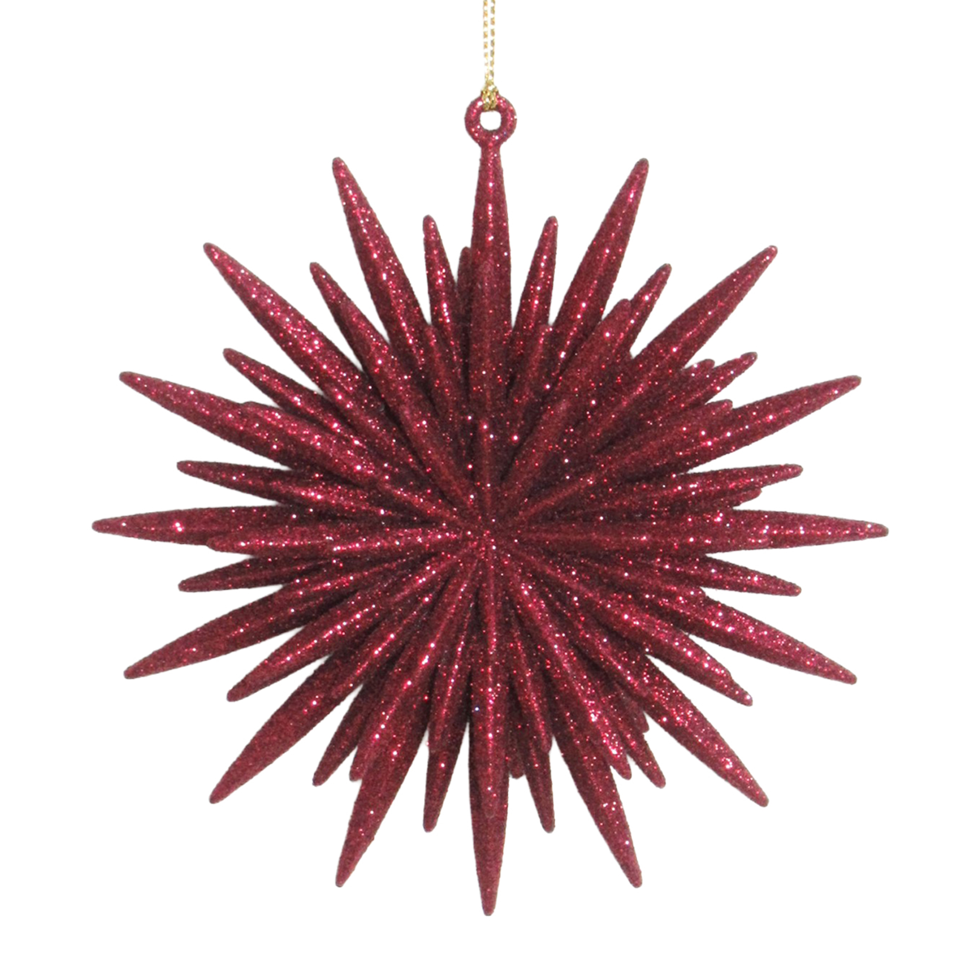 ORN SUNSTAR 5" BURGUNDY GLITTER 5-LAYER