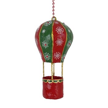 PAPER MACHE ORN HANGING BALLOON 4"X9" RED/GREEN