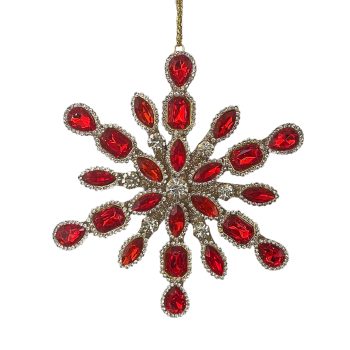 ORN ACRYLIC SNOWFLAKE 5" RED RUBY JEWEL