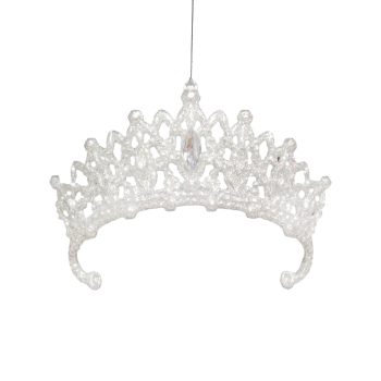 ORN CROWN BRIGHT SILVER SPANGLE GLITTER W/CLEAR JEWEL 5.3"