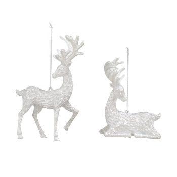 ORN DEER BRIGHT SILVER GLITTER 4.1" & 5.7" 2/S