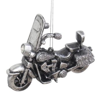 ORN MOTORCYCLE BLACK BRUSHED SILVER W/ROCK RIDGE GLITTER 4.7"