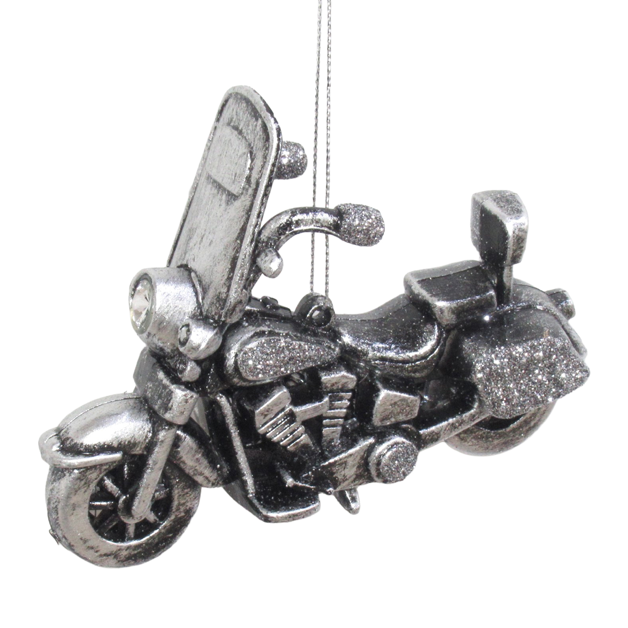 ORN MOTORCYCLE BLACK BRUSHED SILVER W/ROCK RIDGE GLITTER 4.7"