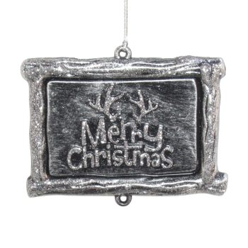 ORN SIGN/PHOTO FRAME3.7" BLACK BRUSHED SILVER W/ROCK RIDGE GLITTER "MERRY CHRISTMAS"