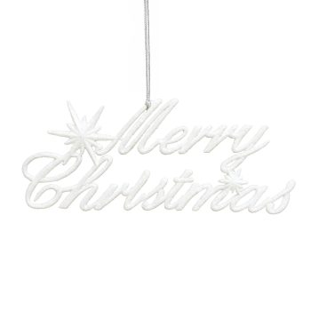 ORN "MERRY CHRISTMAS" WHITE ICE GLITTER 7.7"
