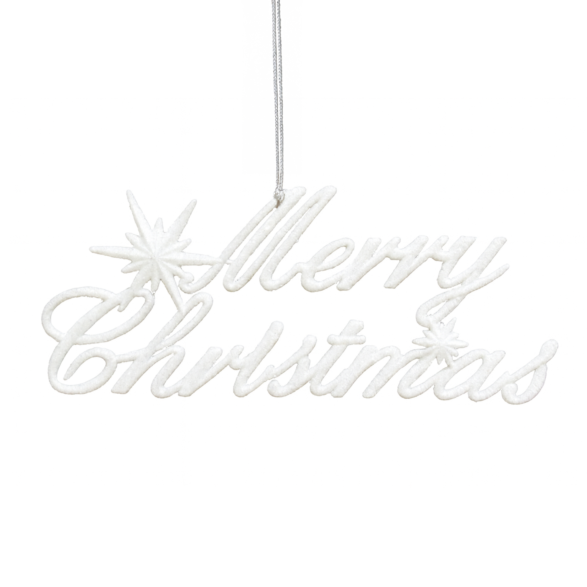 ORN "MERRY CHRISTMAS" WHITE ICE GLITTER 7.7"