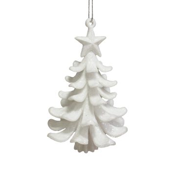 ORN CHRISTMAS TREE WHITE ICE GLITTER W/STAR TOP 4.9"