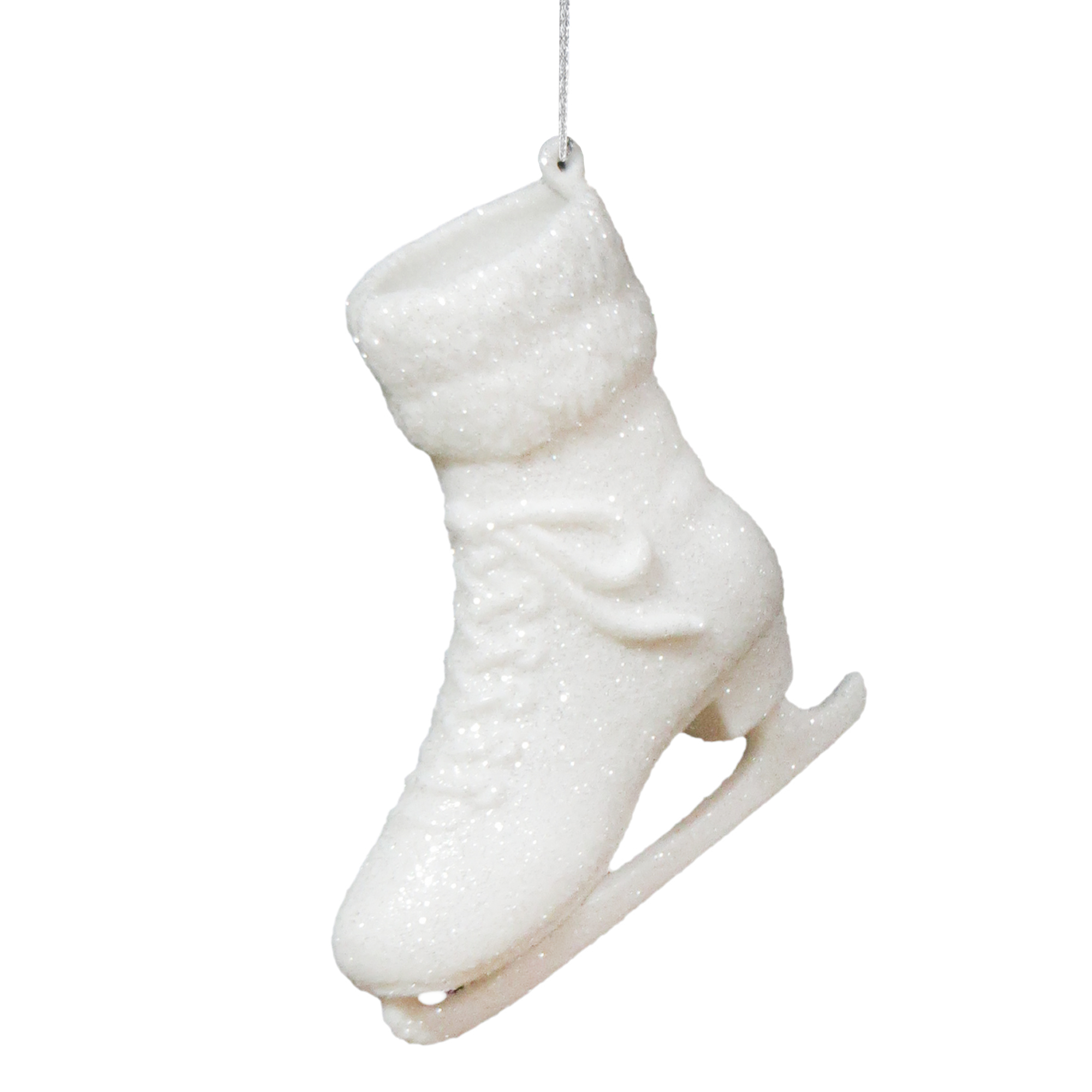 ORN ICE SKATES WHITE ICE GLITTER 5.4"