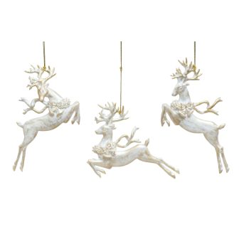 ORN RUNNING DEER WHITE W/ICE WHITE GLITTER 5.3"3/S