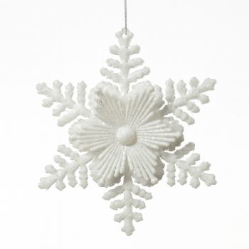 ORN SNOWFLAKE WHITE ICE GLITTER 5.1"