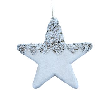 ORN VELVET STAR 7.5" CREAM W/BEAD 7.5" FORM/FABRIC