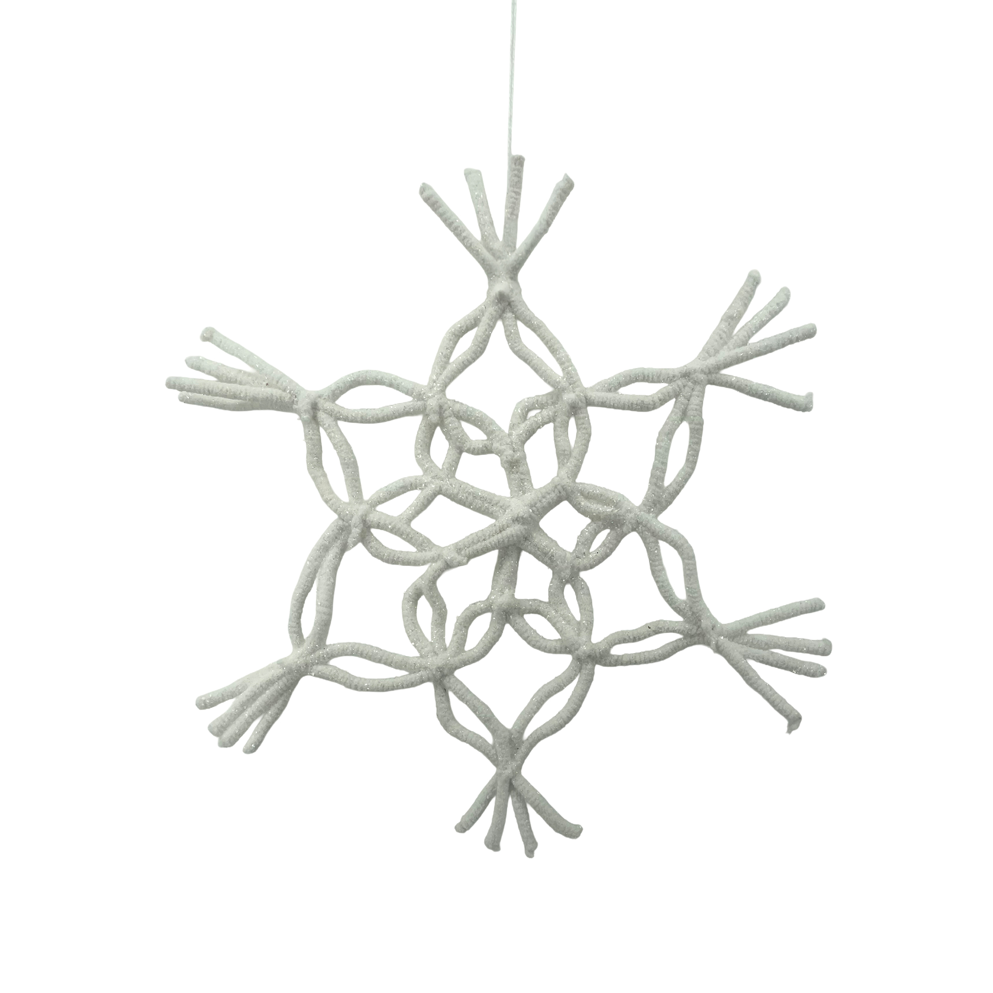 SNOWFLAKE WOVEN WIRE 21" WHITE FABRIC W/ LATTICE DESIGN W/ GLITTER SPARKLE