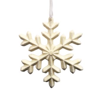 ORN SNOWFLAKE FLOCKED5.5" CREAM POLY FOAM BASE