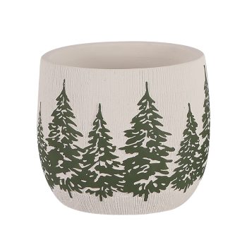 PLANTER CEMENT W/EMBOSSED PINE TREES 7"X6" WHITE/GREEN