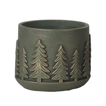 PLANTER CEMENT W/EMBOSSED PINE TREES 7"X6" DARK GREEN