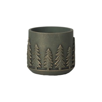 PLANTER CEMENT W/EMBOSSED PINE TREES 6"X5" DARK GREEN