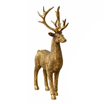 REINDEER STANDING TABLE DECOR RESIN 7"X11" ANTIQUE GOLD