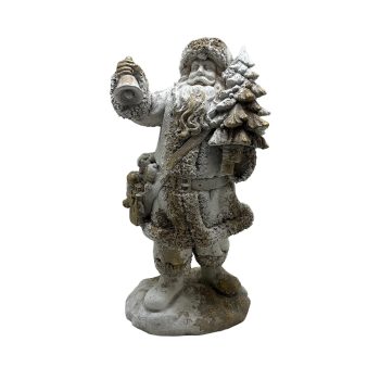SANTA W/TREE DECOR 9"X18" ANTIQUE WHITE RESIN/FIBERGLASS