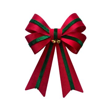BOW PVC PRE FORMED 12" RED W/GREEN RIBBON/BELLS