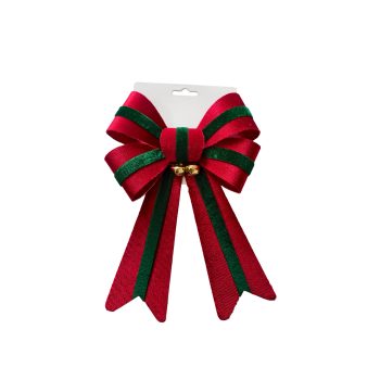 BOW PVC PRE FORMED 6" RED W/GREEN RIBBON/BELLS