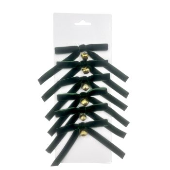 BOW VELVET W/BELL 4"X6" 6PC DARK GREEN