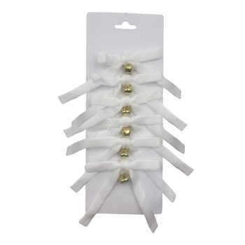 BOW VELVET W/BELL 4"X6" WHITE