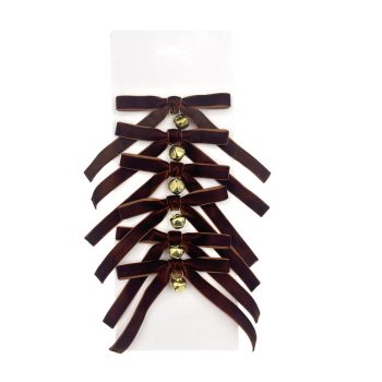 BOW VELVET W/BELL 4"X6" CHOCOLATE