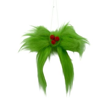 BOW FABRIC FURRY 8.5" LIME GREEN W/RED BERRY
