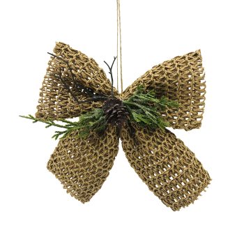 BOW WOVEN PAPER 10"X2" BROWN W/GREENERY