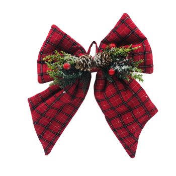 BOW FABRIC W/GREENERY 7"X10" RED/GREEN FABRIC