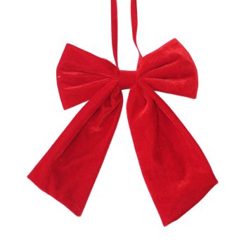 BOW VELVET 8"X9" BRIGHT RED W/HANGER