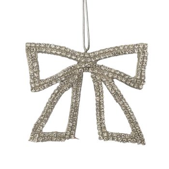 ORN BOW HOLLOW 4" X3.5" SILVER DIAMONDS