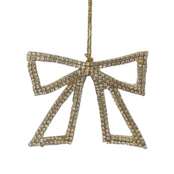 ORN BOW HOLLOW 4" X3.5" GOLD DIAMONDS