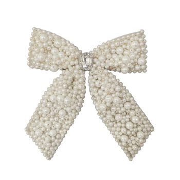 BOW PEARLS 7"X6" WHITE W/JEWEL CENTER & CLIP