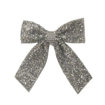 BOW GLITTER 6.5" X5.5" SILVER GLITTER W/CLIP